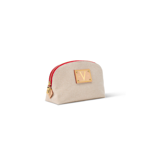 M29529 Louis Vuitton Pochette Cosmétique Small Cosmetic Pouch Red Coated Canvas Leather Trim Travel Makeup Bag 19 × 12 × 6 cm