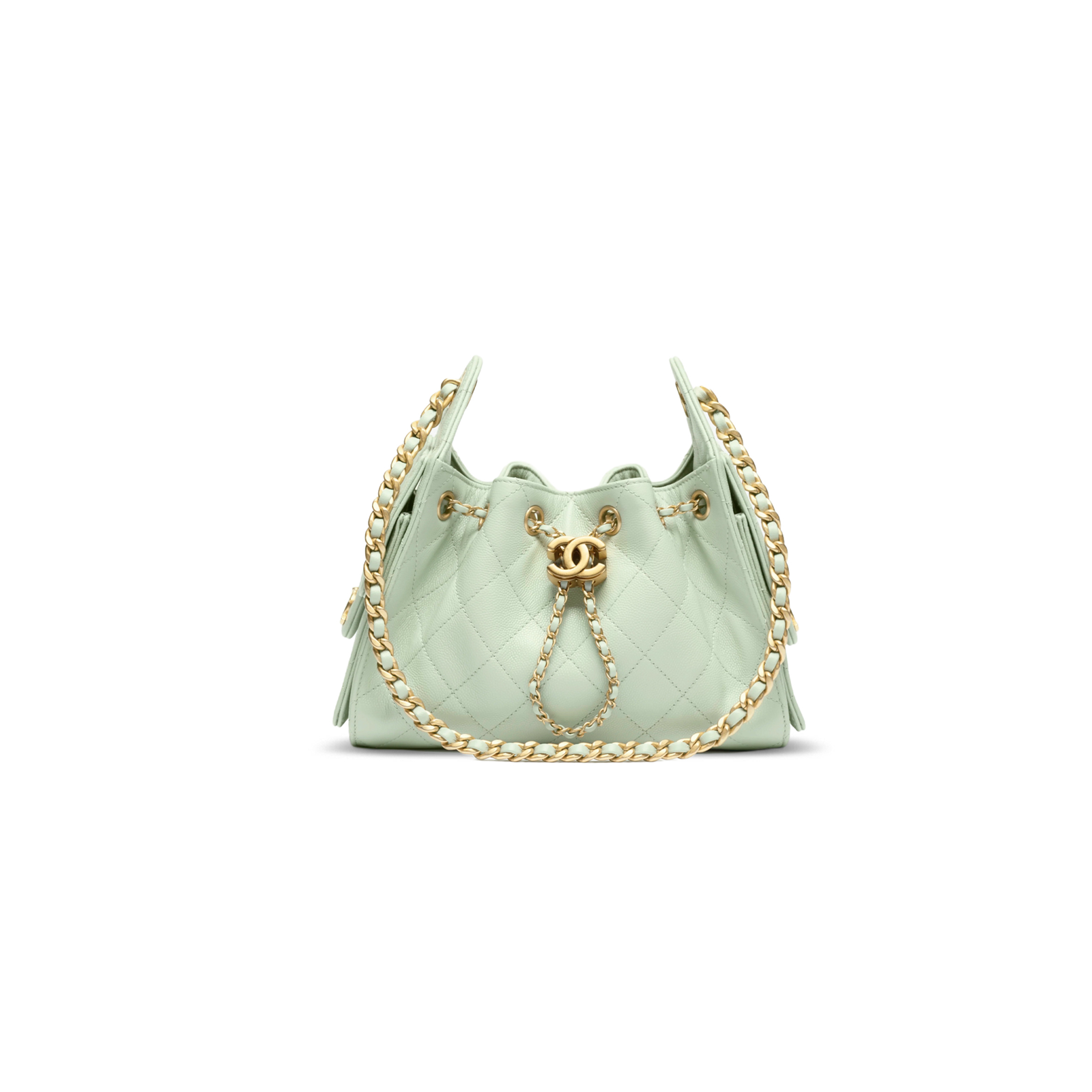 AS5631 Chanel 25 Mini Handbag Gray Green Italian Nuova Impala Grained Calfskin Shoulder Bag 20 × 22 × 12.5 cm