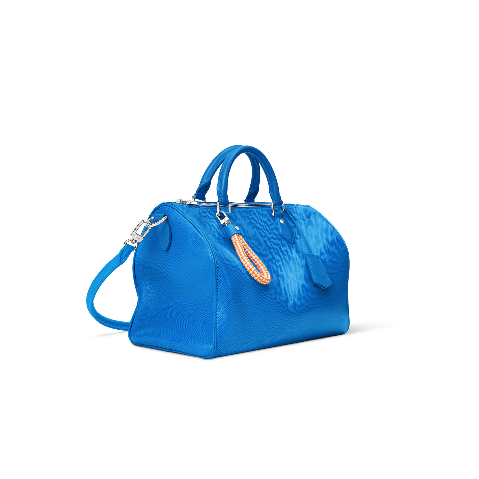 M29096 Louis Vuitton Speedy Soft 30 Boho Bag Blue Monogram Canvas with Ostrich Leather Trim Top Handle Shoulder Bag 30 × 21 × 17 cm