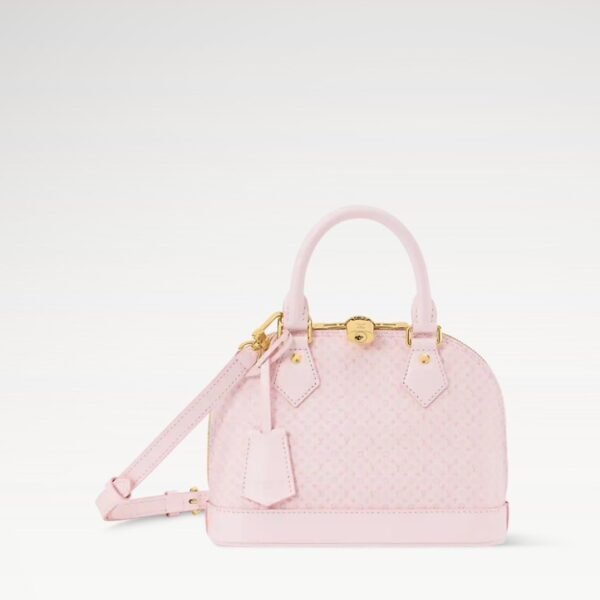 M29416 Louis Vuitton Alma BB Pink Cowhide Leather Minigram Pattern Top Handle Crossbody Bag 23.5 × 17.5 × 11.5 cm