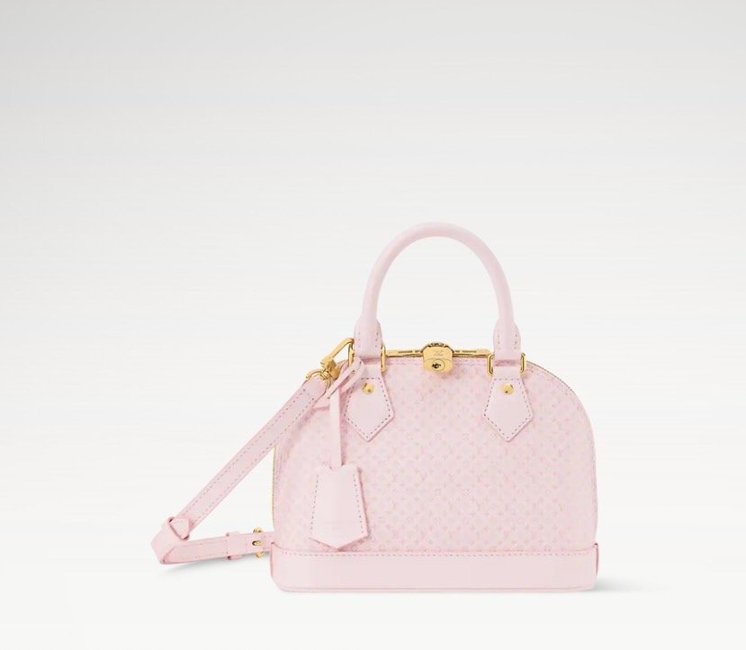 M29416 Louis Vuitton Alma BB Pink Cowhide Leather Minigram Pattern Top Handle Crossbody Bag 23.5 × 17.5 × 11.5 cm