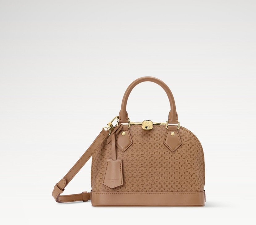 M29491 Louis Vuitton Alma BB Brown Cowhide Leather Minigram Pattern Top Handle Crossbody Bag 23.5 × 17.5 × 11.5 cm