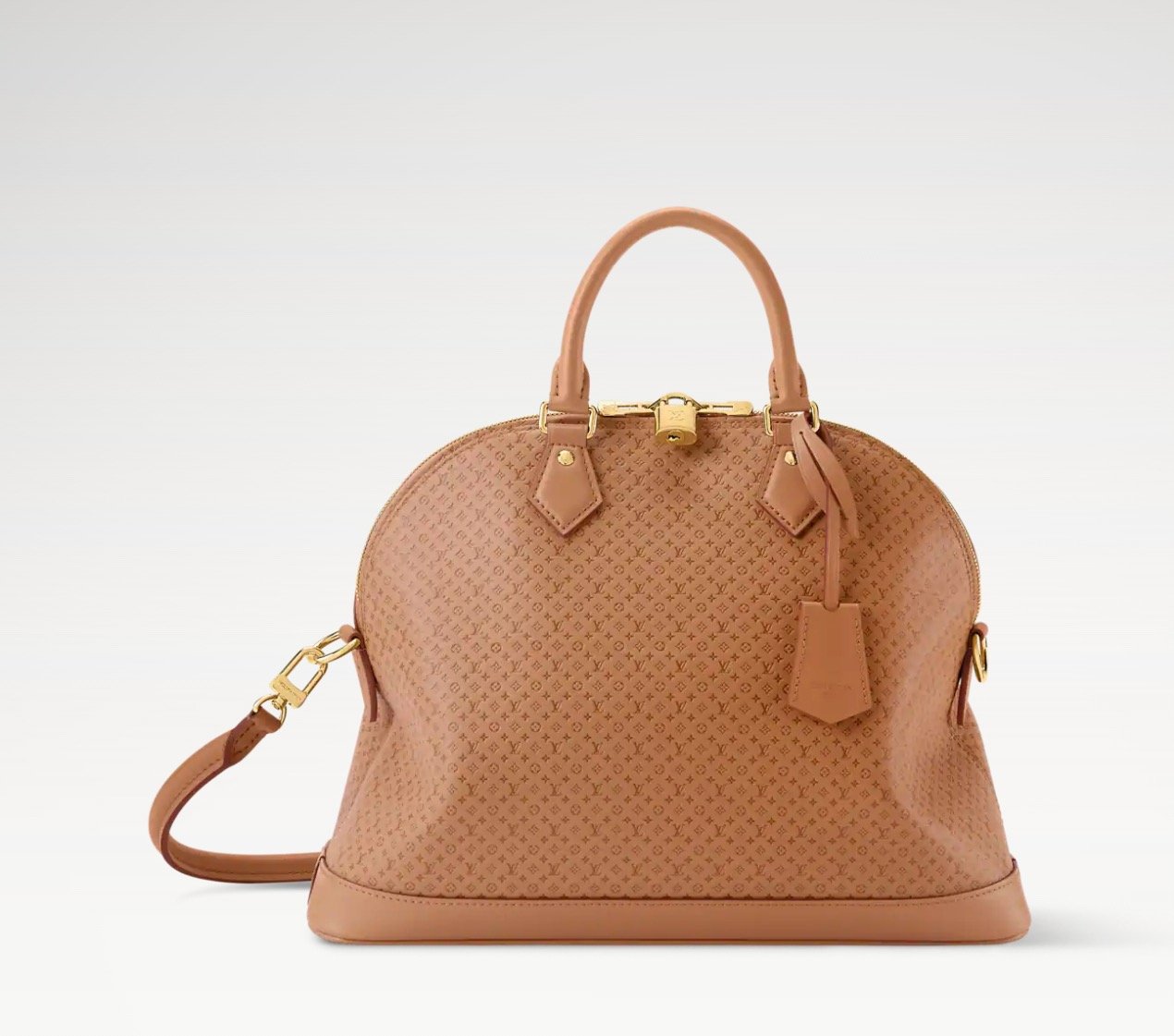 M28517 Louis Vuitton Alma MM Soft Brown Cowhide Leather Minigram Pattern Top Handle Shoulder Bag 37 × 28 × 13.5 cm
