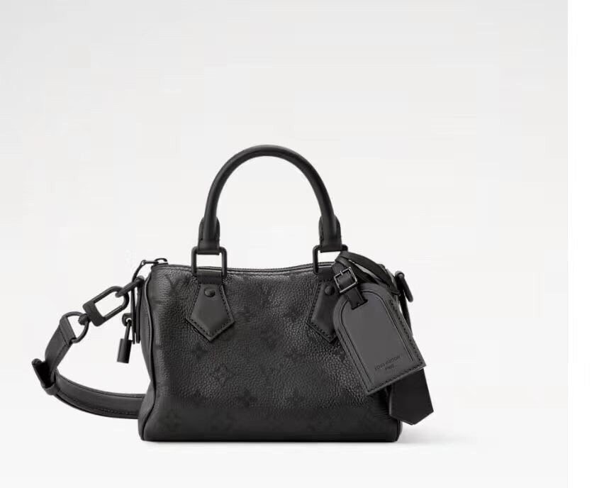 M28262 Louis Vuitton Speedy P9 Bandoulière 20 Black Calfskin Leather Monogram Pattern Top Handle Shoulder Bag 22 × 14 × 17.5 cm
