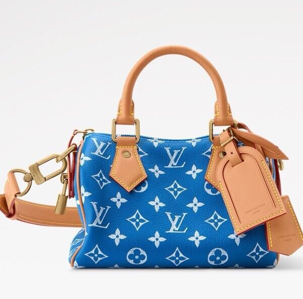 M28185 Louis Vuitton Speedy Bandoulière 20 Blue Calfskin Leather Monogram Pattern Top Handle Shoulder Bag 22 × 14 × 17.5 cm
