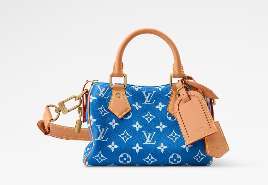 M28185 Louis Vuitton Speedy Bandoulière 20 Blue Calfskin Leather Monogram Pattern Top Handle Shoulder Bag 22 × 14 × 17.5 cm