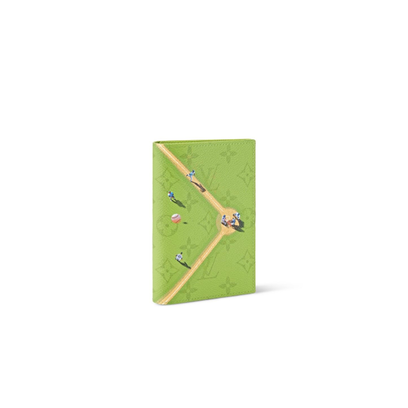M2A347 LouisV Passport Cover Avocado Green Colored Monogram Canvas Baseball Print Travel Wallet 10 × 14 × 2.5 cm