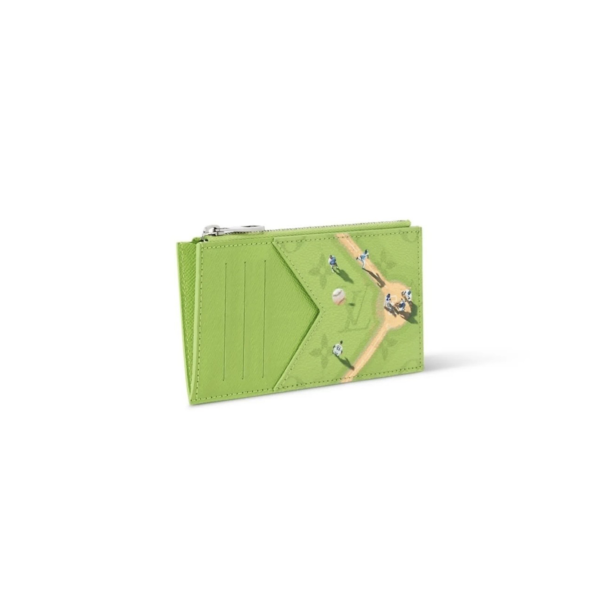 M2A352 LouisV Coin Card Holder Avocado Green Taiga Leather with Colored Monogram Canvas Coin Purse 11 × 7 × 1.5 cm