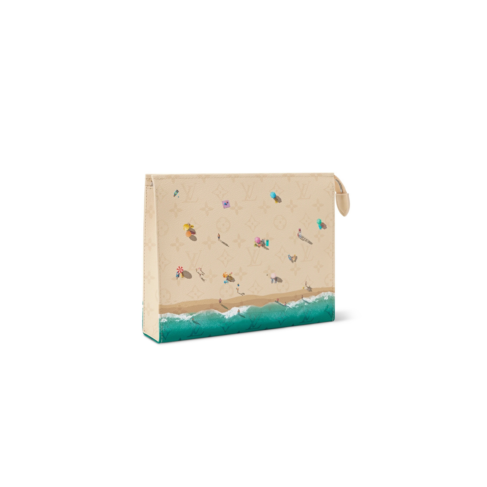 M2A499 LouisV Poche Toilette GM Beach Print Coated Canvas with Cowhide Leather Trim Travel Cosmetic Pouch 25 × 20 × 5.5 cm
