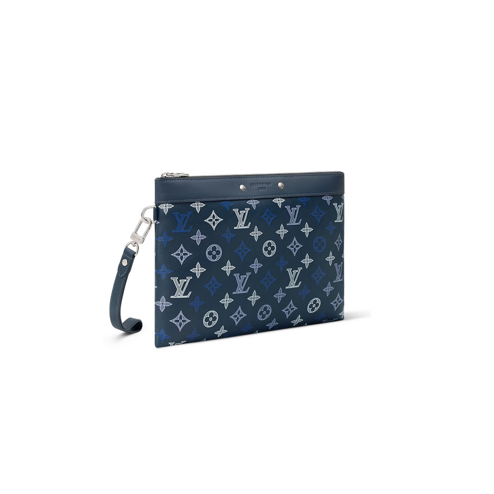 M28913 LouisV Pochette To-Go Navy Blue Monogram Shadow Calfskin Leather Gradient Monogram Clutch Wristlet 30 × 21.5 × 1 cm