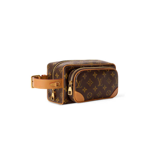 M2A501 LouisV Locker Dopp Kit Cargo Toiletry Bag Vintage Monogram Canvas Brown Leather Trim Travel Pouch 23 × 12 × 13 cm