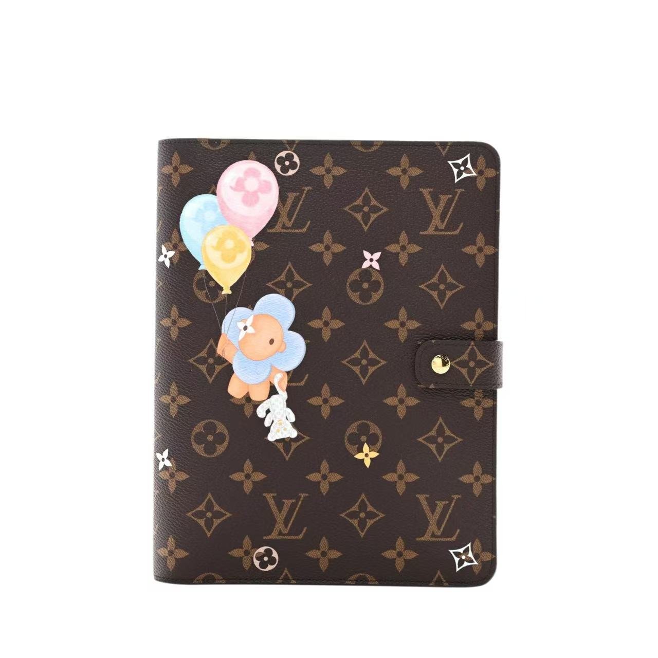 GI1375 LouisV Medium Desk Notebook Cover Monogram Coated Canvas Animal & Dessert Print Organizer 18 × 23 × 2 cm