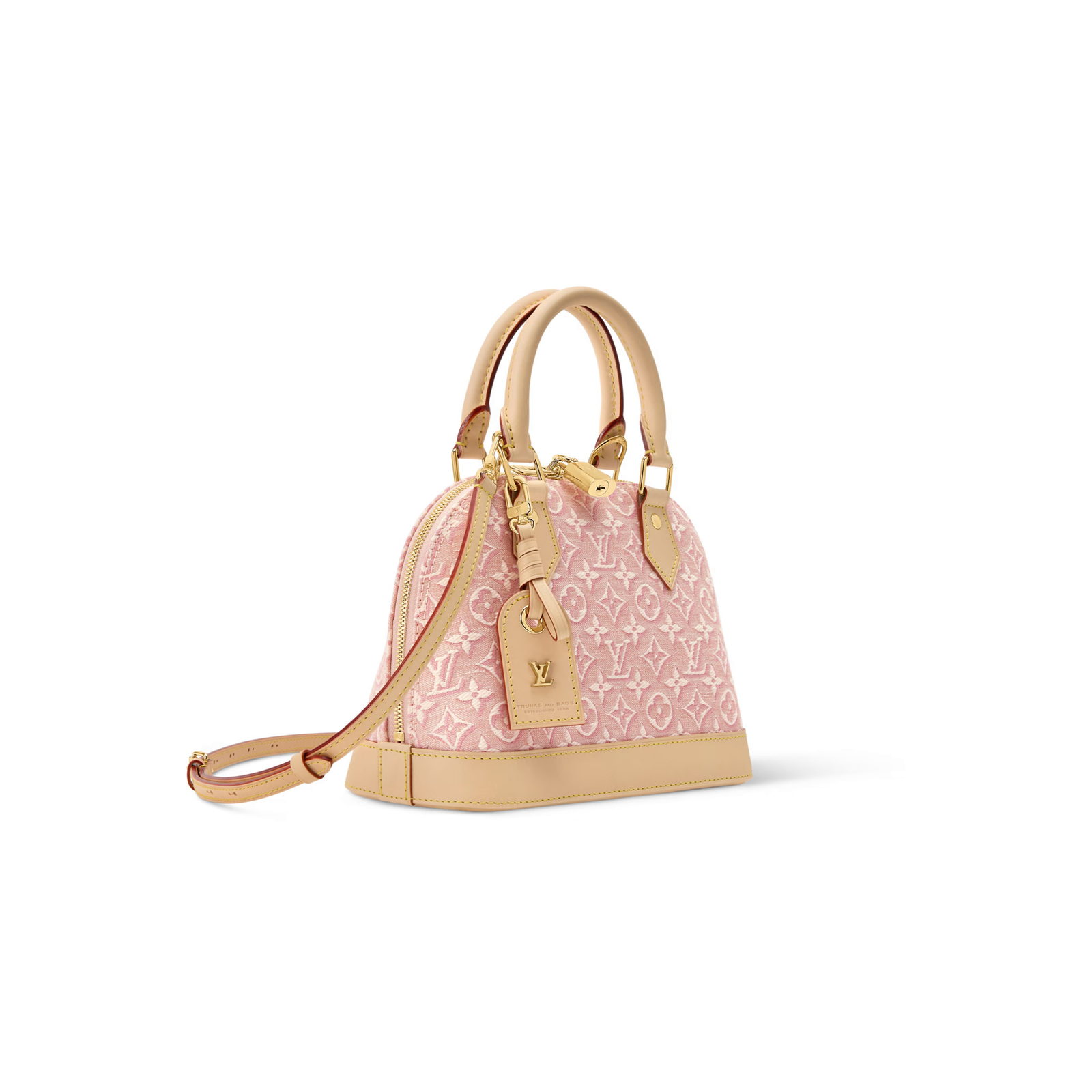 M2A378 LouisV Alma BB Bag Pink Monogram Emblème Jacquard Canvas with VVN Leather Trim Top Handle Crossbody Bag 23.5 × 17.5 × 11.5 cm