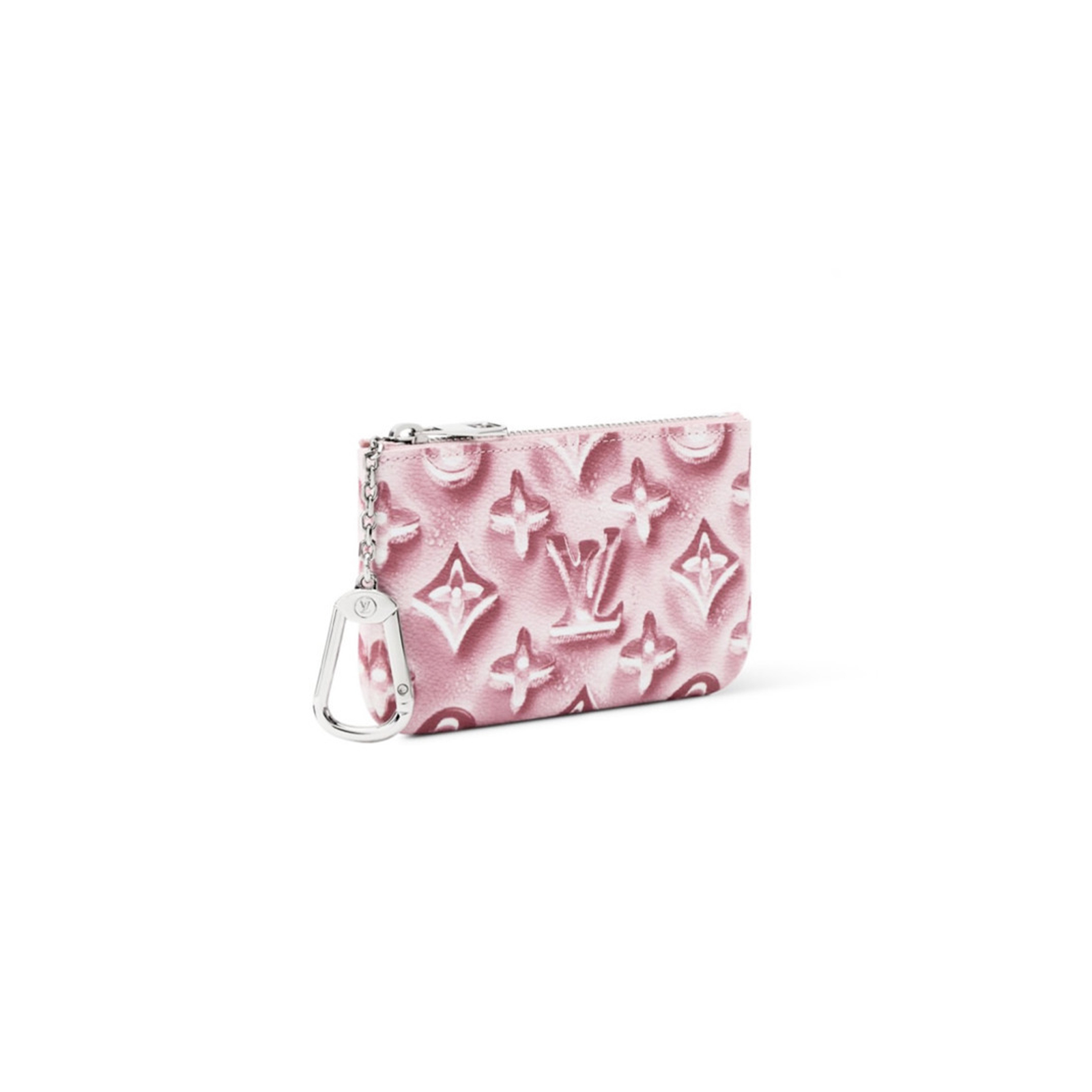 M28665 LouisV Zip Coin Pouch Cotton Pink Monogram Jacquard Canvas with Calfskin Leather Trim 13 × 7.9 × 1.5 cm