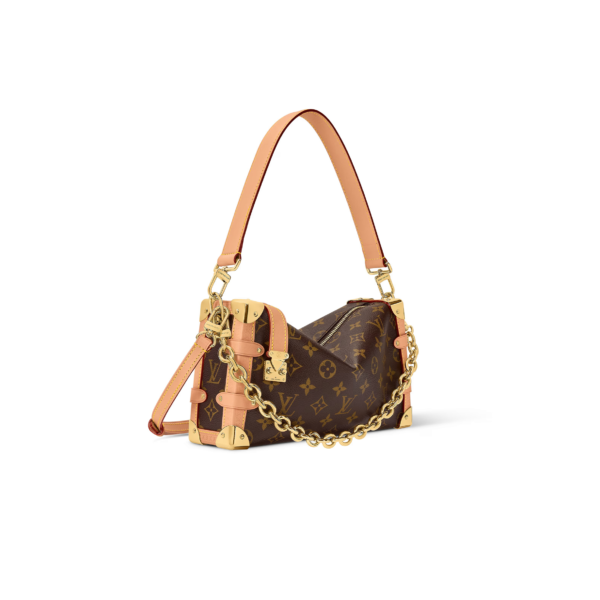 M28385 LouisV Side Trunk Bag Classic Monogram Canvas Brown Gold-Tone Hardware S-Lock Chain Crossbody Shoulder Bag 28 × 15 × 7 cm