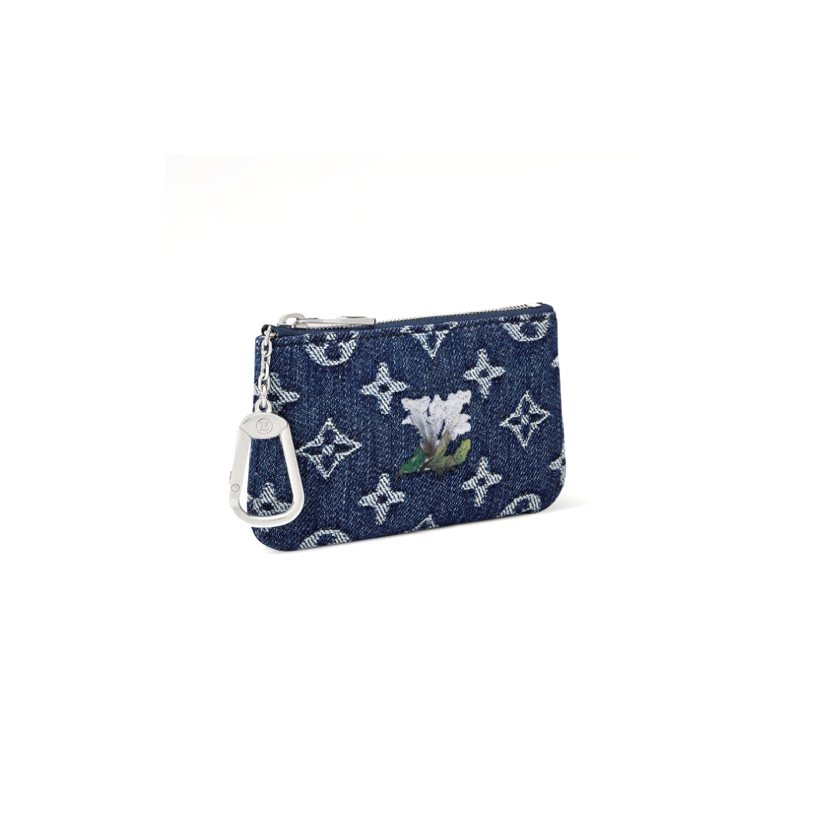 M27561 LouisV Pochette Clés XS Key Pouch Blue Monogram Floral Denim Embroidery Coin Purse 13 × 8 × 1.5 cm
